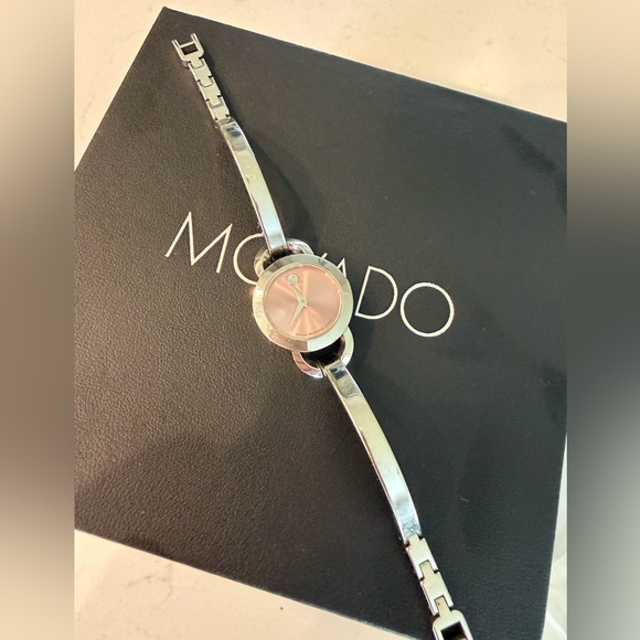 Movado Jewelry - Movado Women’s Silver Bracelet Watch with Pink Dial, elegant, feminine, like new